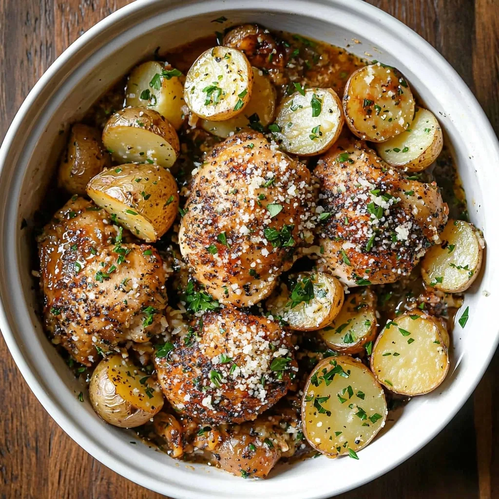 Slow Cooker Garlic Parmesan Chicken and Potatoes