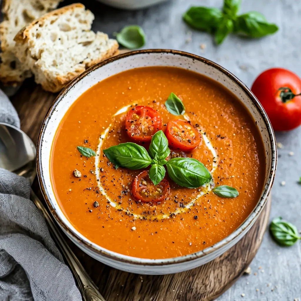 Tomato Basil Soup with Fresh Roasted Tomatoes