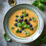 Cantaloupe Gazpacho with Blueberry and Basil