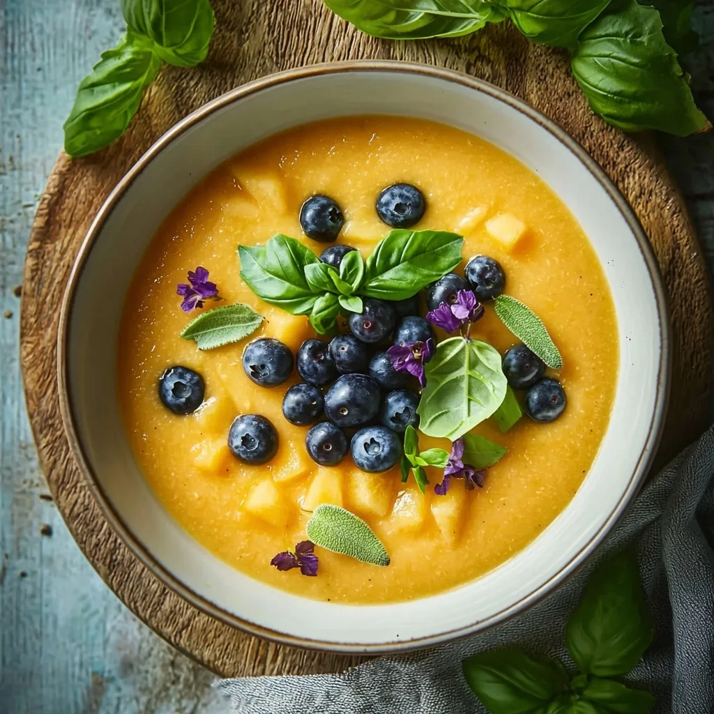 Cantaloupe Gazpacho with Blueberry and Basil
