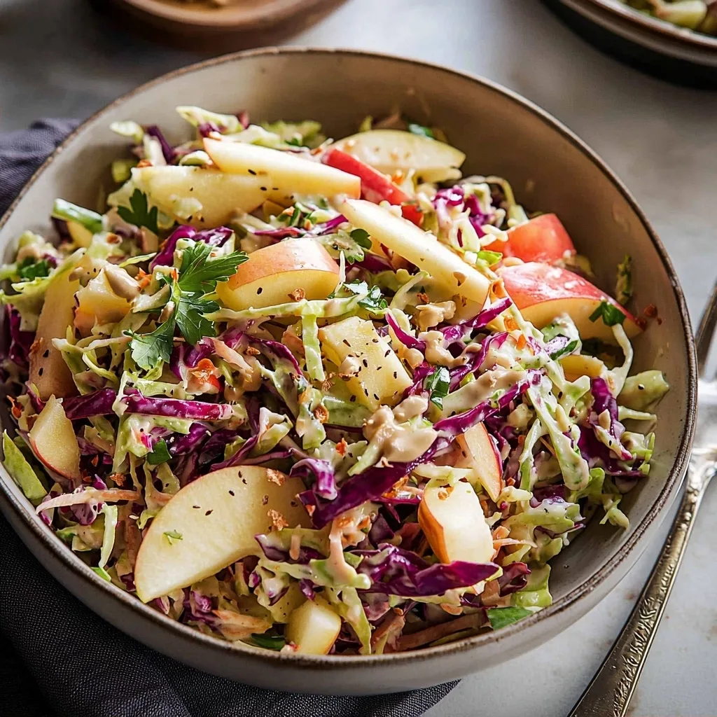 Vegan Coleslaw with Apples and Tahini Dressing