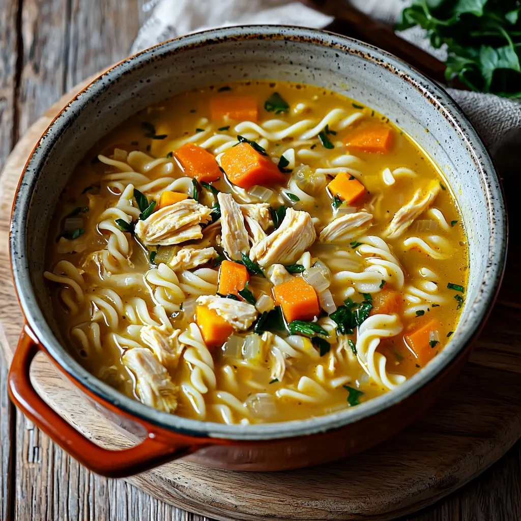 Roasted Pumpkin Chicken Noodle Soup