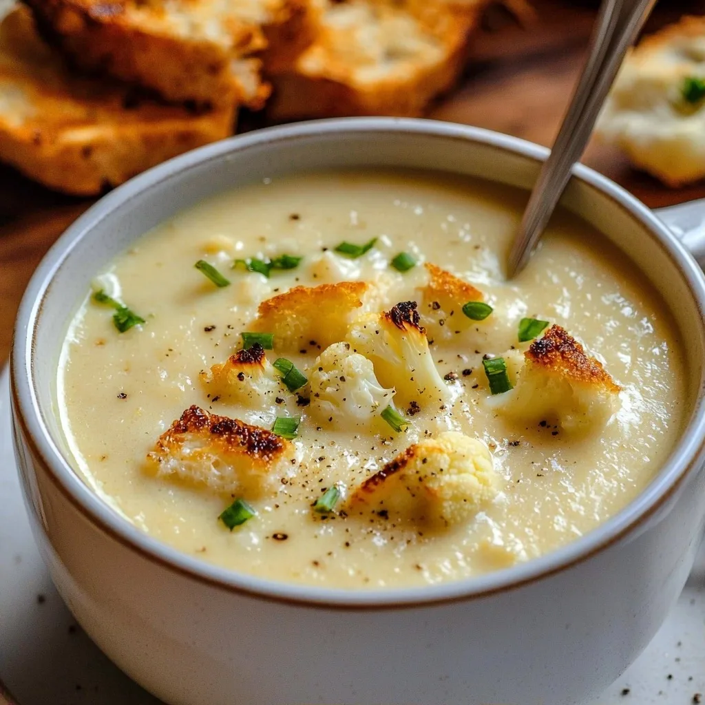 Roasted Garlic Cheddar Cauliflower Soup
