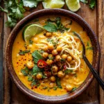 30 Minute Coconut Curry Noodle Soup with Chili Crisp Chickpeas