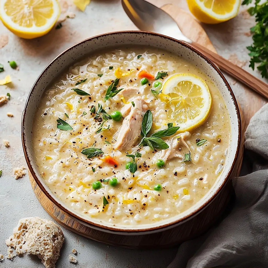 Greek Creamy Chicken Lemon Rice Soup