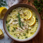 Greek Avgolemono Soup with Chicken, Lemon and Orzo