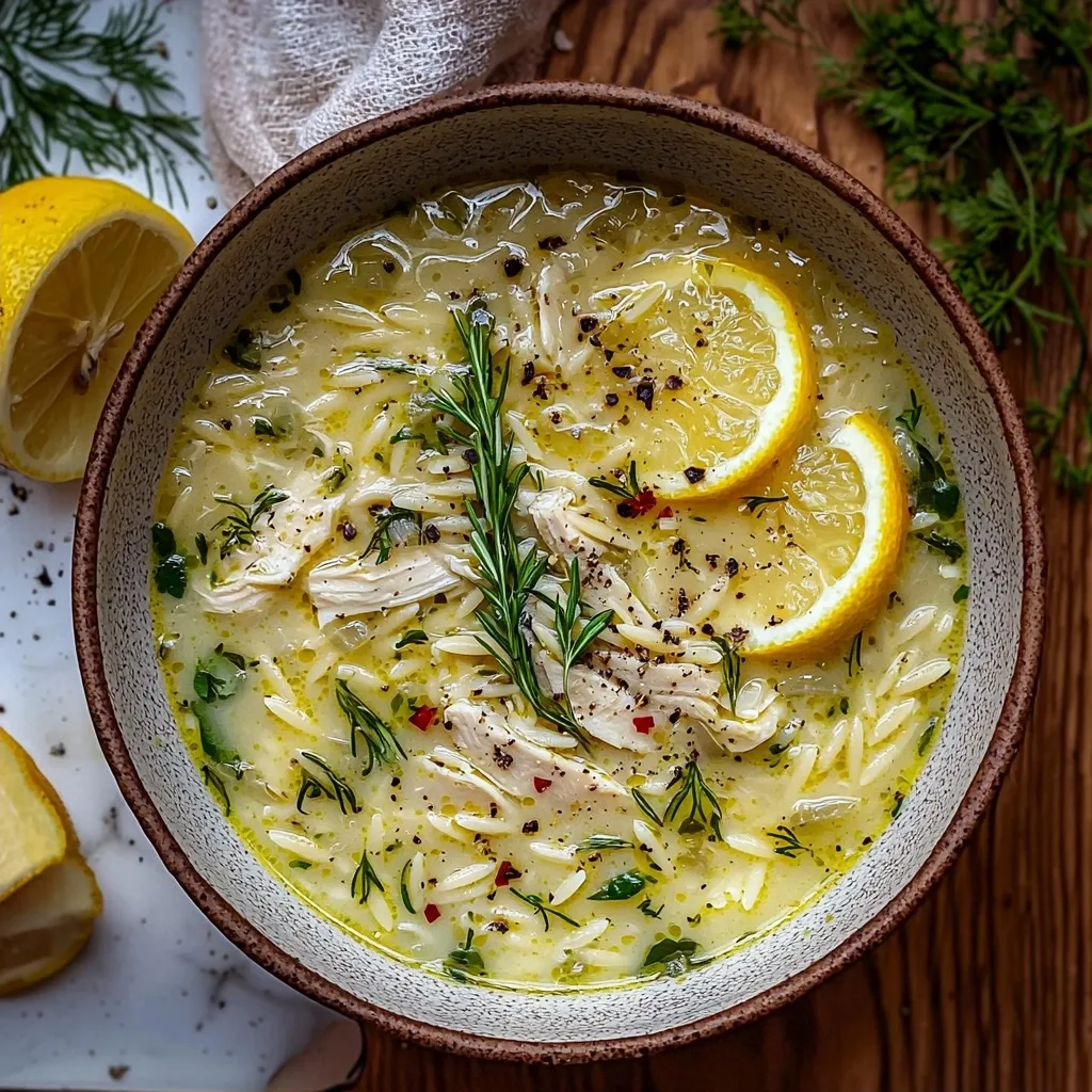 Greek Avgolemono Soup with Chicken, Lemon and Orzo