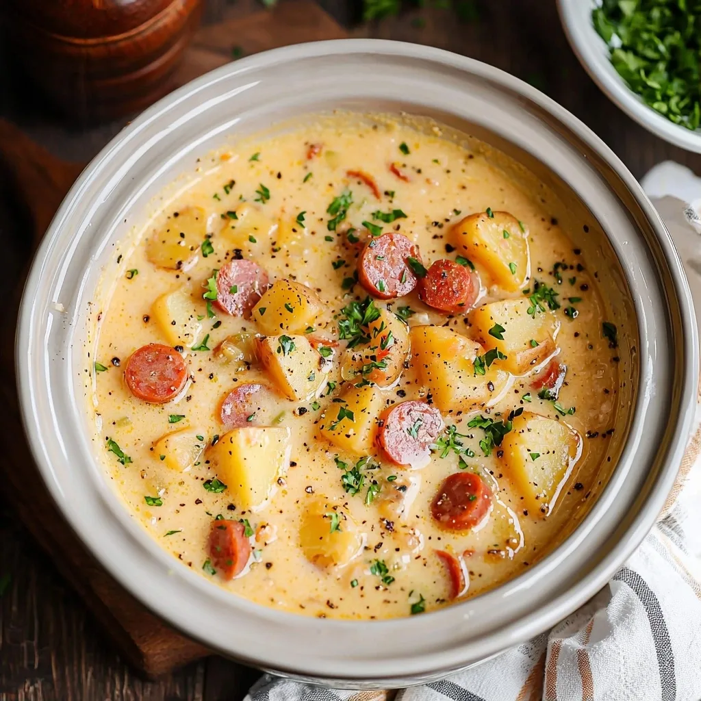Slow Cooker Cheesy Potato Kielbasa Soup