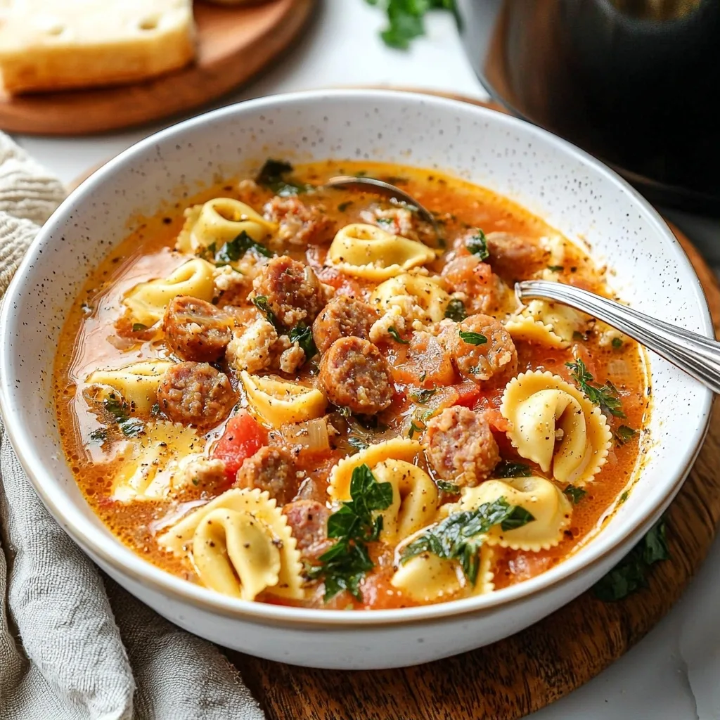 Easy Crockpot Sausage &amp; Tortellini Soup