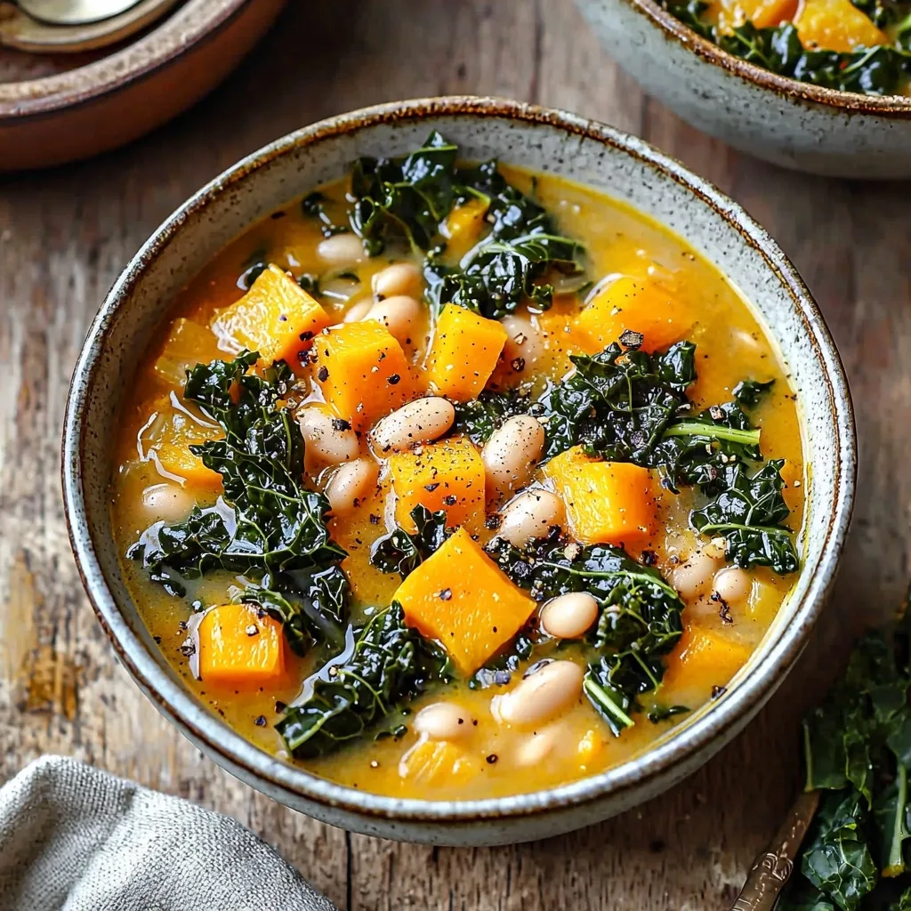 Easy Butternut Squash, Kale and White Bean Soup