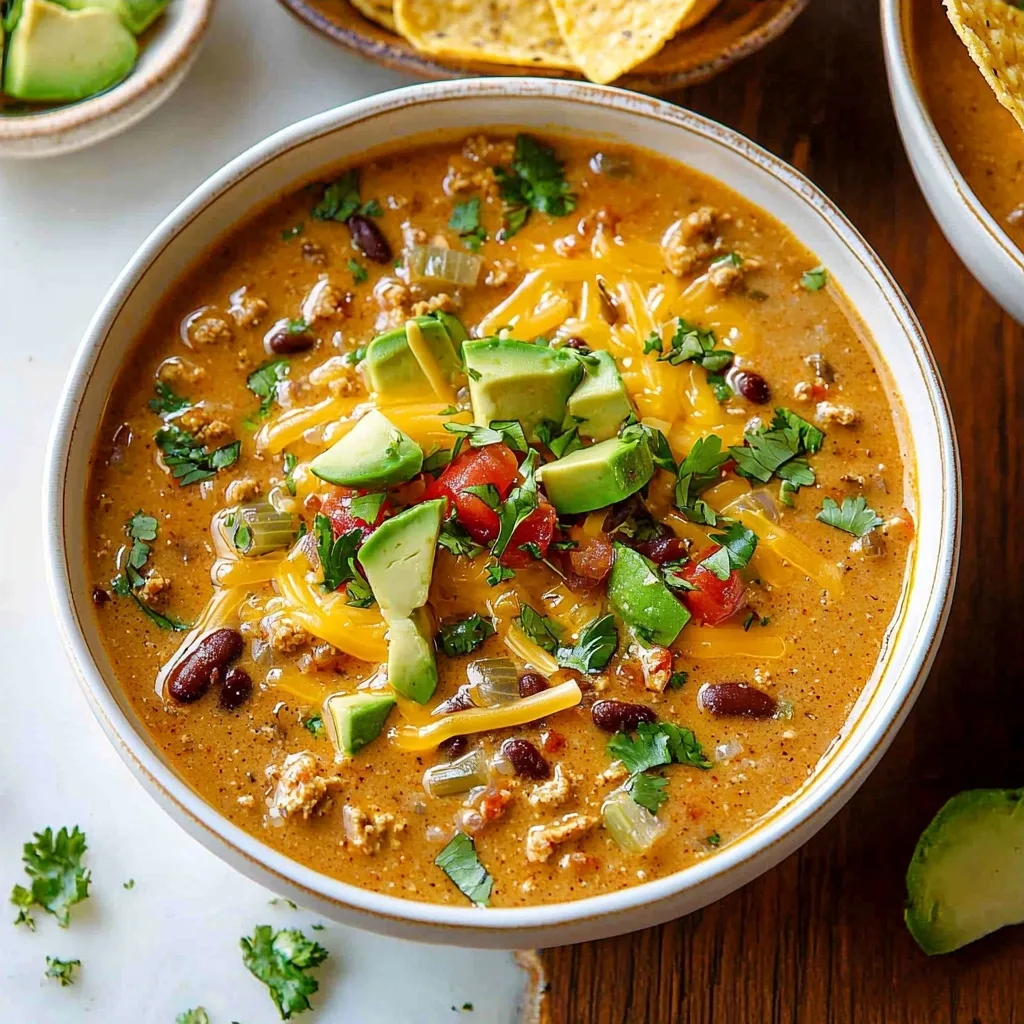 Creamy Taco Soup with Cheese and Green Onions