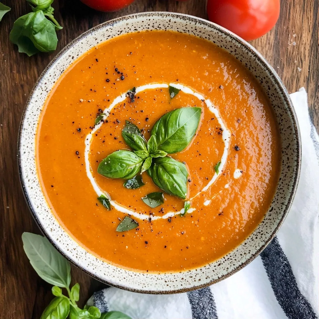 Creamy Roasted Tomato Basil Soup (Vegan)