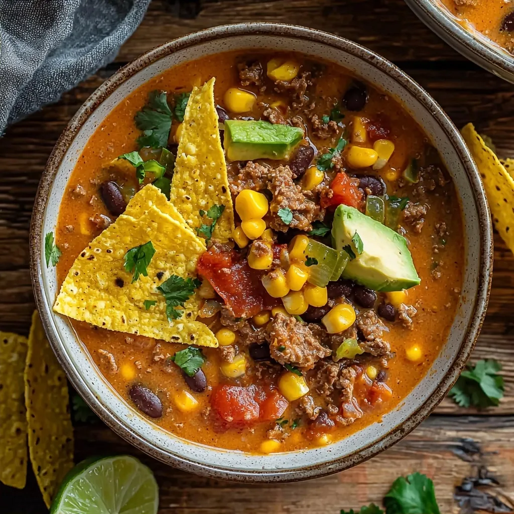 Creamy Beef Taco Soup with Corn