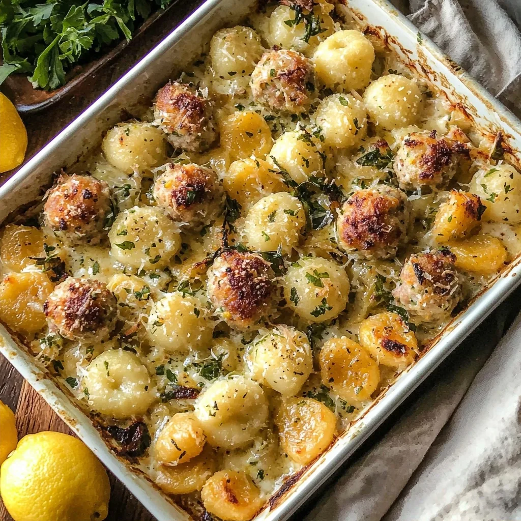Fall Sheet Pan Gnocchi and Meatballs with Lemon Sauce