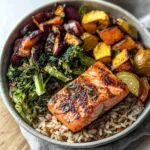 Healthy Salmon Rice Bowl Recipe with Roasted Veggies