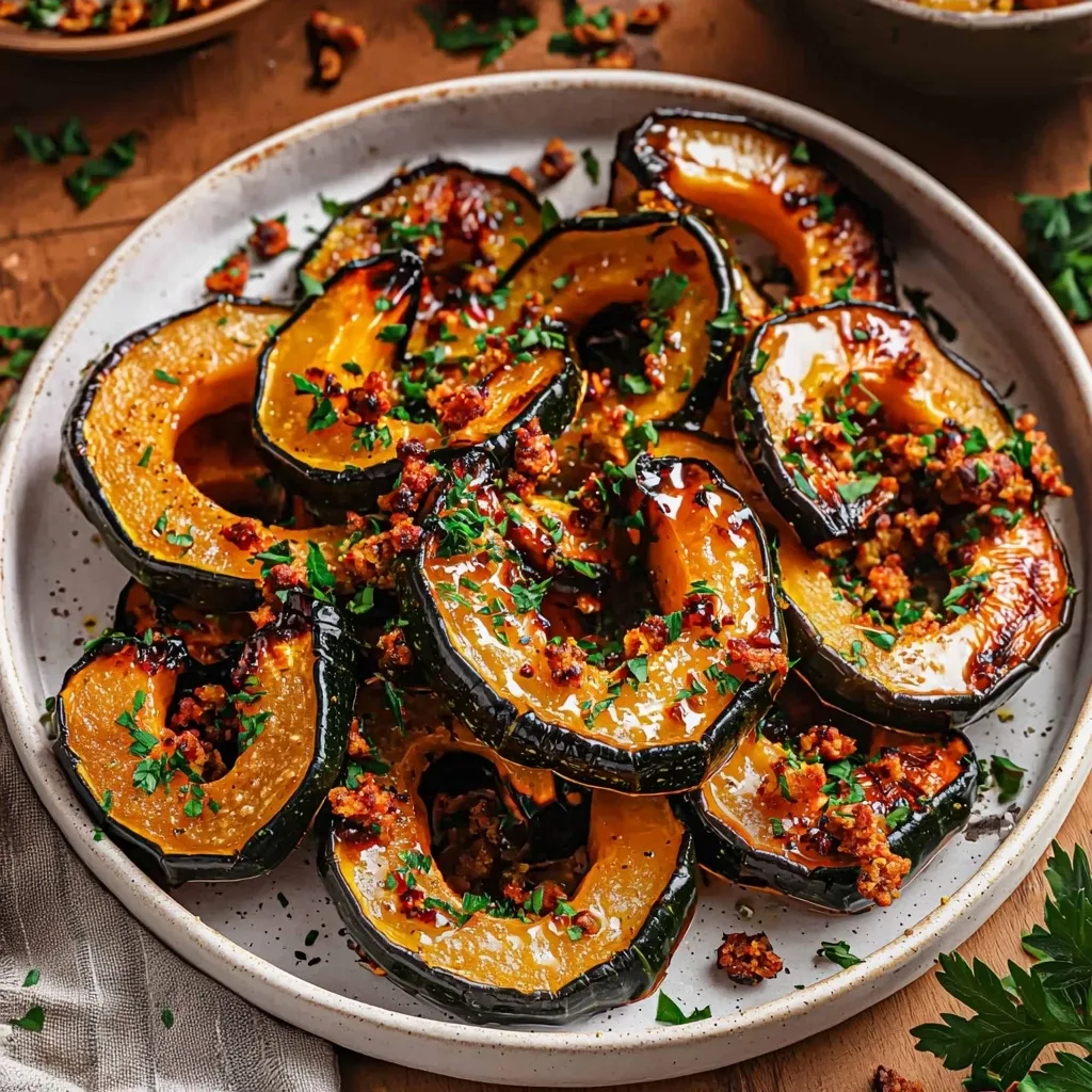 Roasted Acorn Squash Slices With Spicy Sweet Crunchies