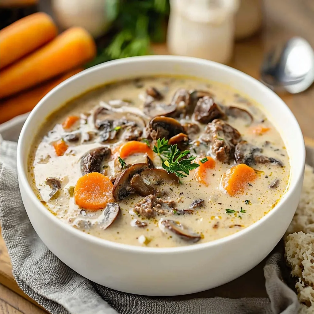 Pressure Cooker Creamy Mushroom Beef Soup