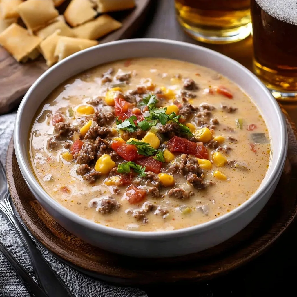 Hearty Cheeseburger Soup with Beer
