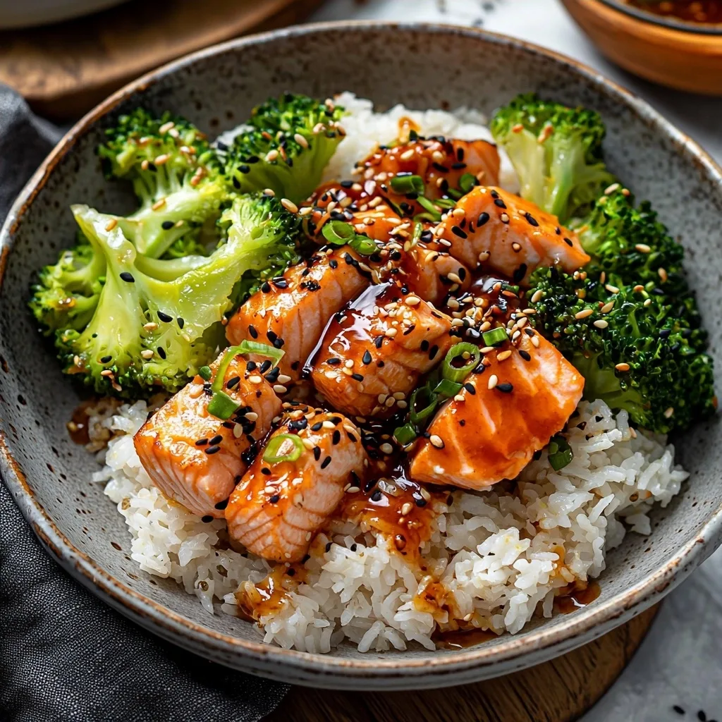 Sesame Salmon Rice Bowl with Ginger Sauce
